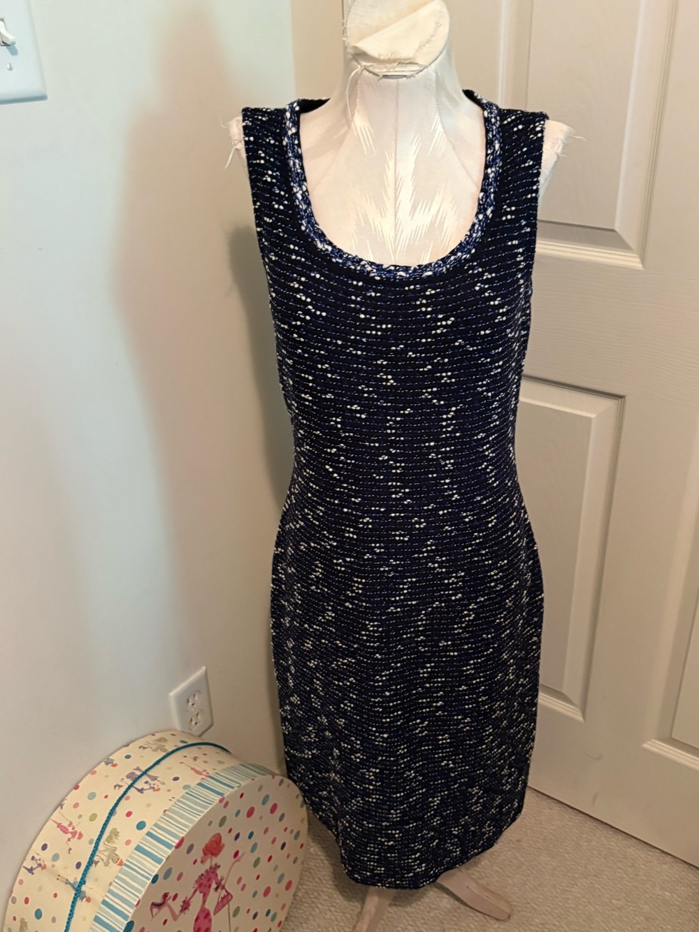St. John Navy and White Tweed Sheath Dress size 6 $910 hospital fashion show